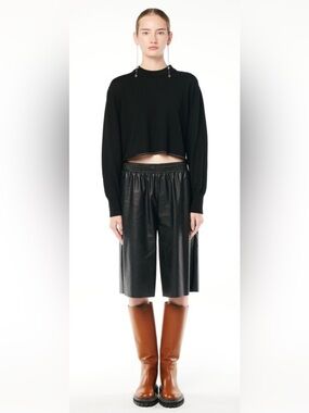 MM6 Maison Margiela Black Faux Leather Elastic Waist Shorts